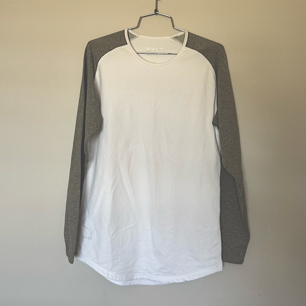 BYLT Basics NWOT Baseball White and Gray Long Sleeve Tee